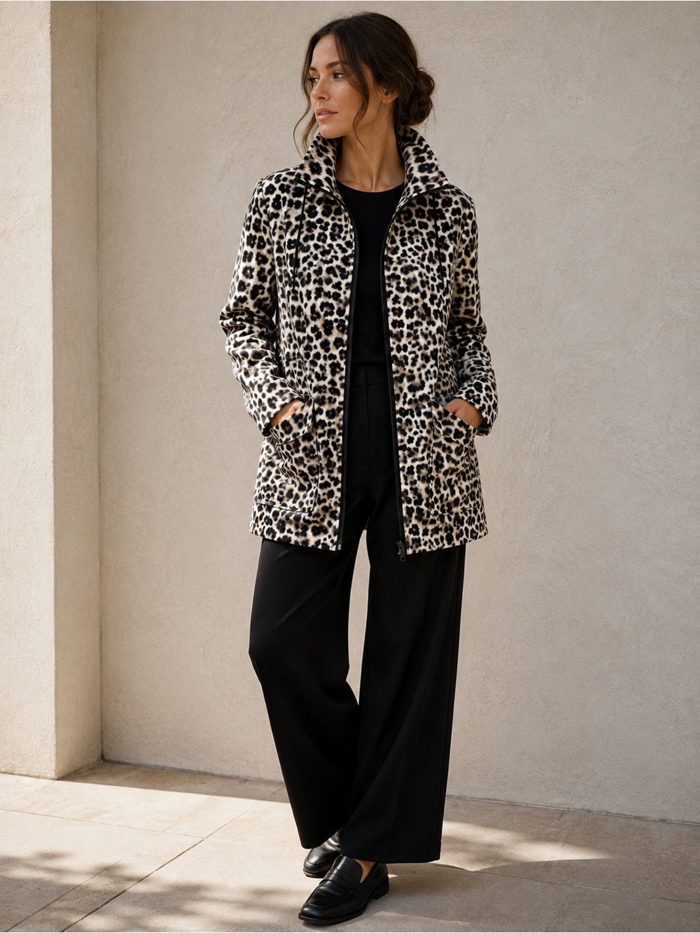 Dana Buchman Leopard Print Rain Jacket M Water Resistant Animal Print